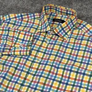 St Croix Shirt Men's L Multi Color Long Sleeve Button Front Check Made in Italy